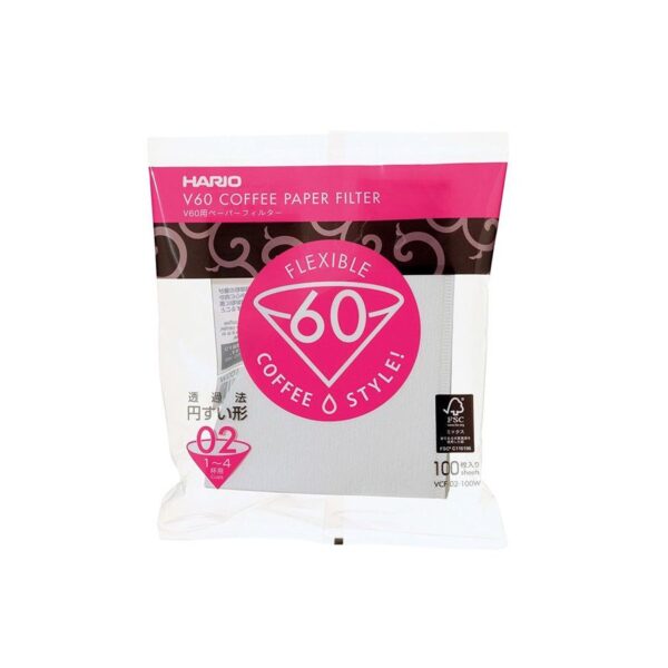 Hario V60 Filterpapír - 2 személyes - 100 db/csomag - fehér